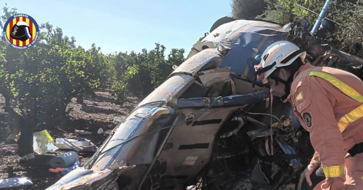 Tres muertos en Valencia tras colisionar un helicóptero con líneas de alta tensión